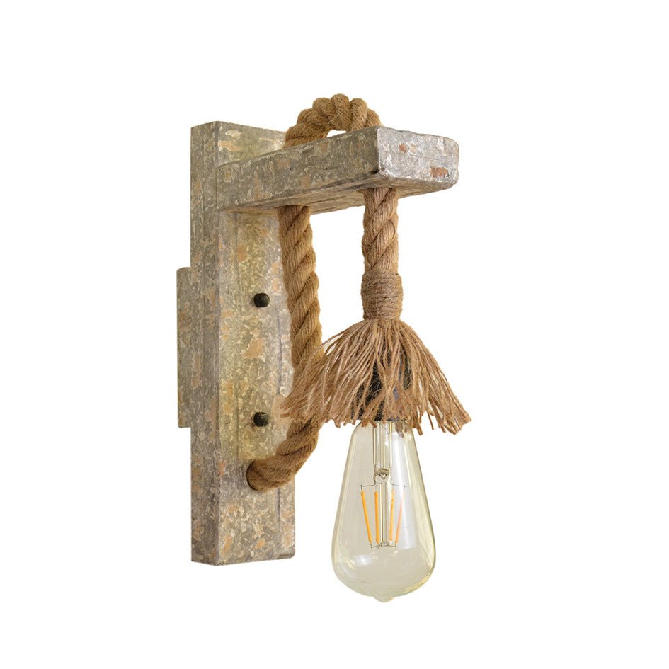 Applique Murale Industrielle Bois Blanc & Corde - Style Industriel.co