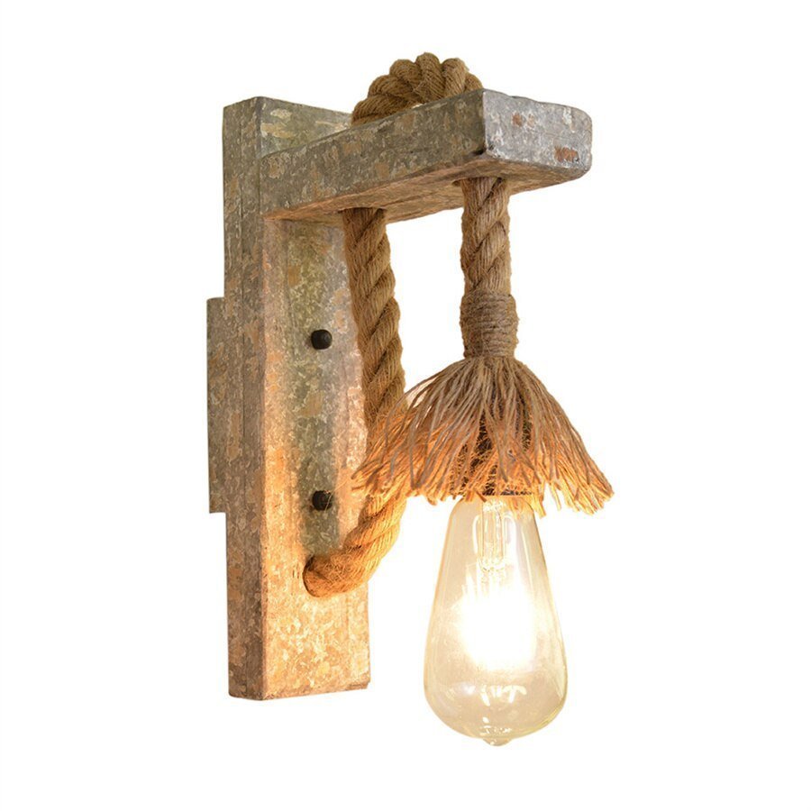 Applique Murale Industrielle Bois Blanc & Corde - Style Industriel.co