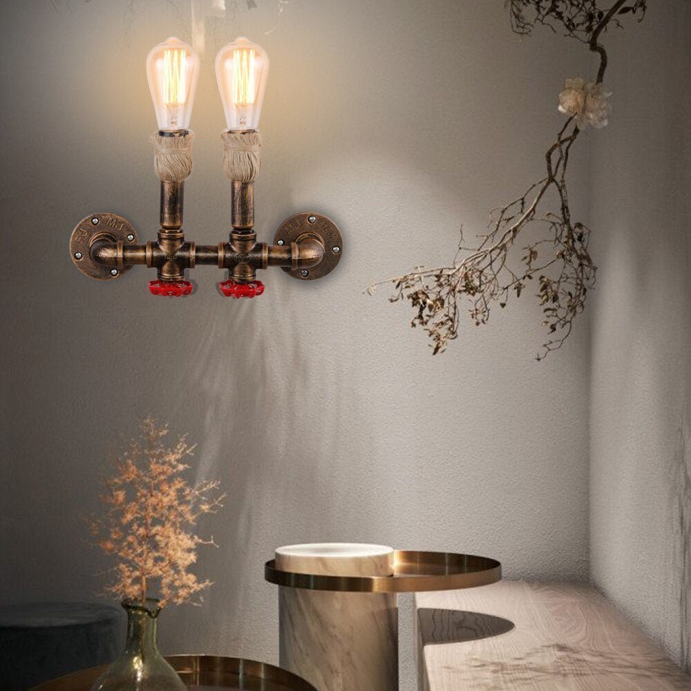 Applique Murale Industrielle Tuyauterie & Double Robinet - Style Industriel.co