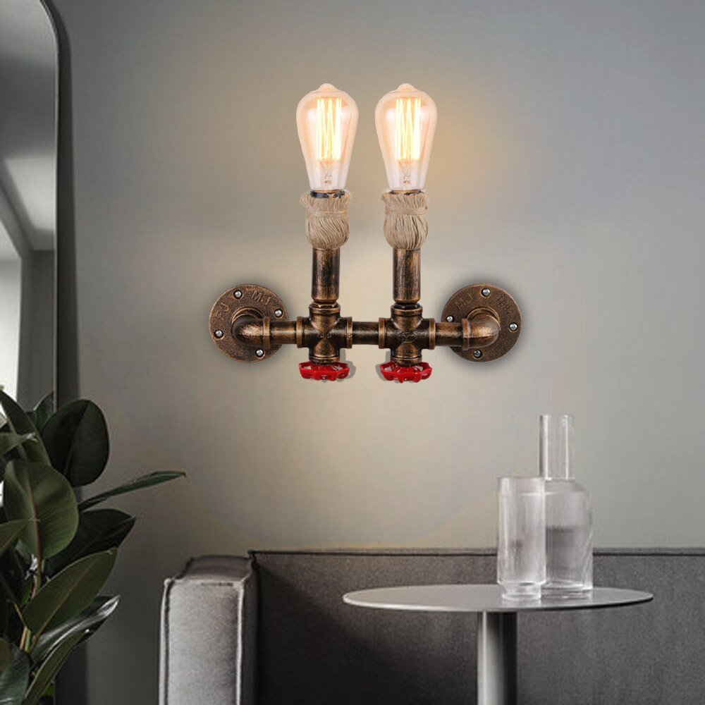 Applique Murale Industrielle Tuyauterie & Double Robinet - Style Industriel.co