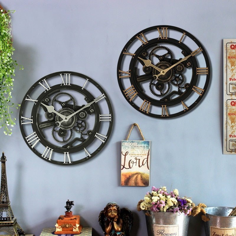 Horloge Industrielle à Rouages Métalliques - Style Industriel.co