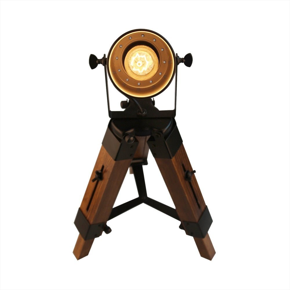 Lampe de Chevet Industrielle Trépied Bois - Style Industriel.co