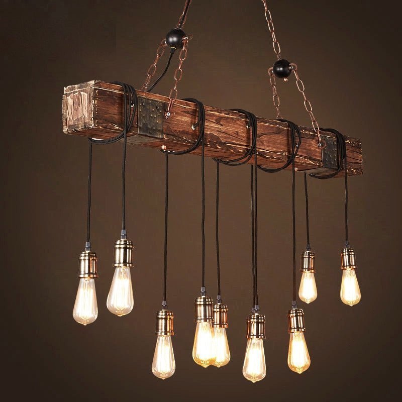 Lustre Industriel Barre en Bois Carré - Style Industriel.co