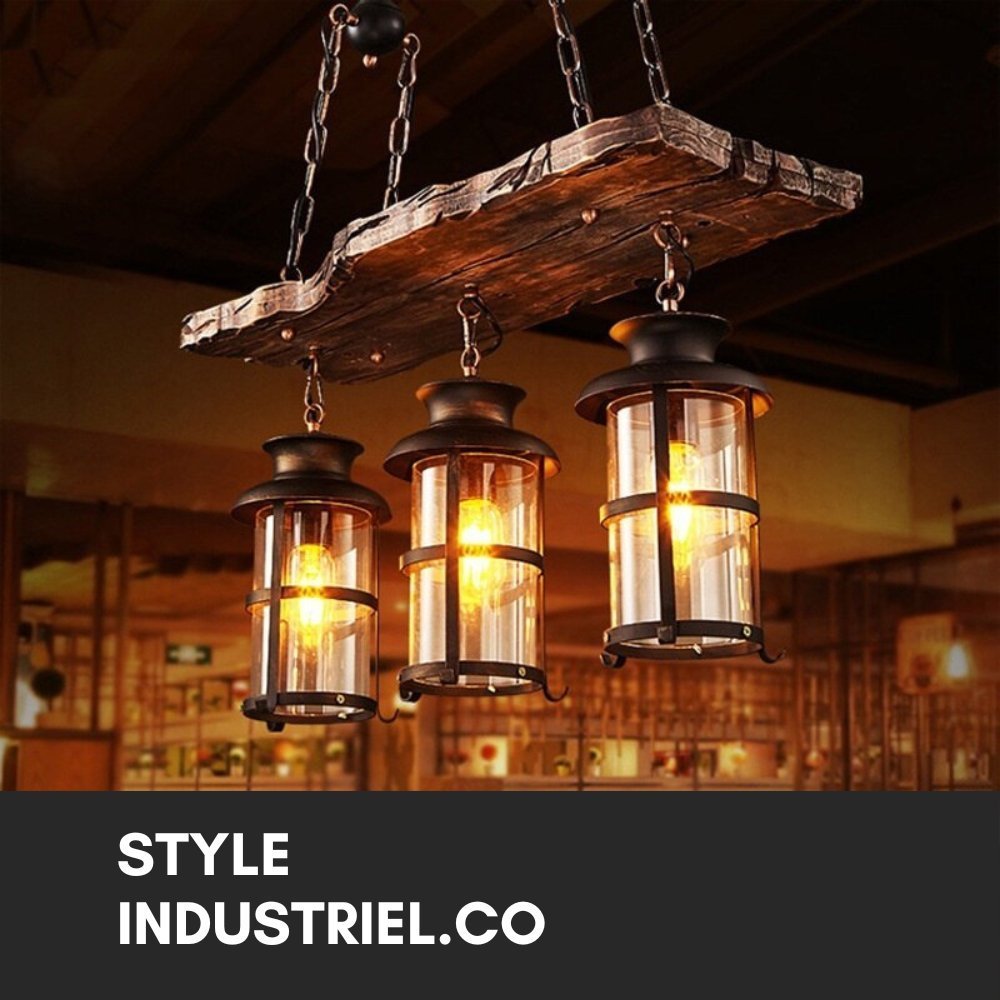 Lustre Industriel Planche de Bois - Style Industriel.co