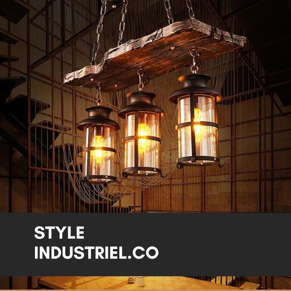 Lustre Industriel Planche de Bois - Style Industriel.co