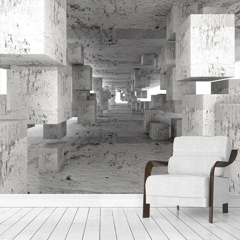 Papier peint industriel Blocs de béton en suspension 3D - Style Industriel.co