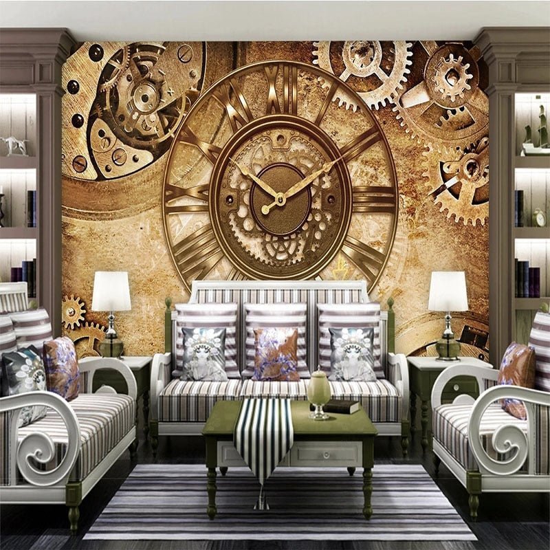 Papier peint industriel Horloge et Engrenage - Style Industriel.co
