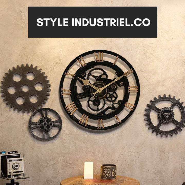 Horloge Industrielle à Rouages Métalliques - Style Industriel.co
