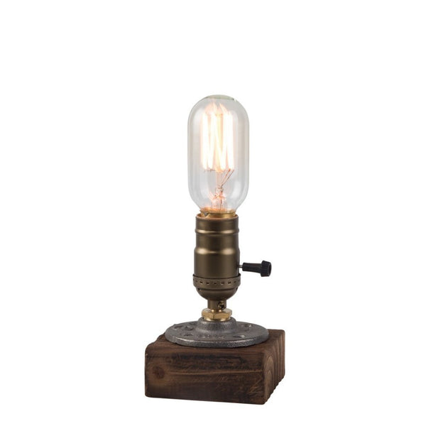 Lampe de Chevet Industrielle Socle en Bois - Style Industriel.co