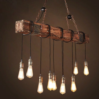 Lustre Industriel Barre en Bois Carré - Style Industriel.co