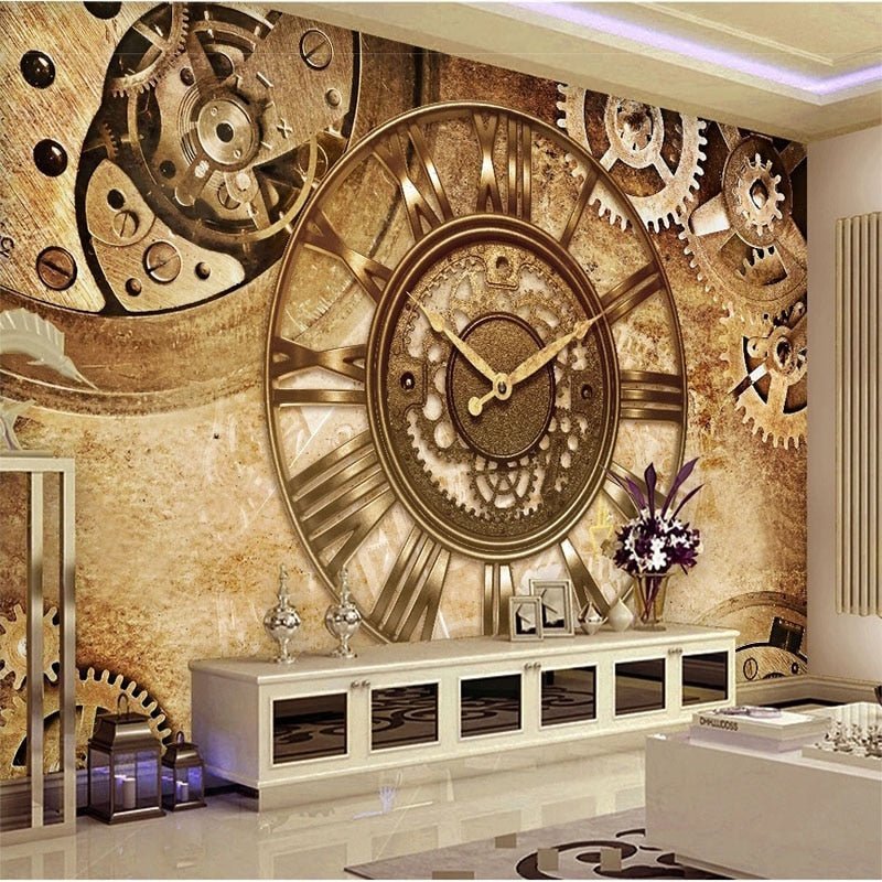 Papier peint industriel Horloge et Engrenage - Style Industriel.co