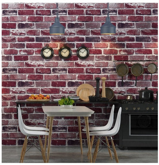 Papier Peint Style Industriel "Briques Rouges Bordeaux" - Style Industriel.co