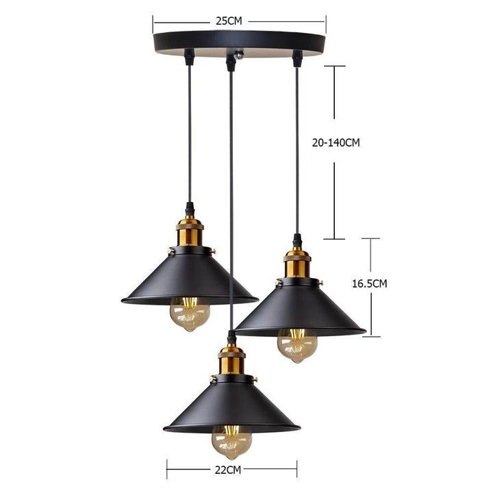 Plafonnier Industriel Noir à 3 Ampoules (Support Circulaire) - Style Industriel.co